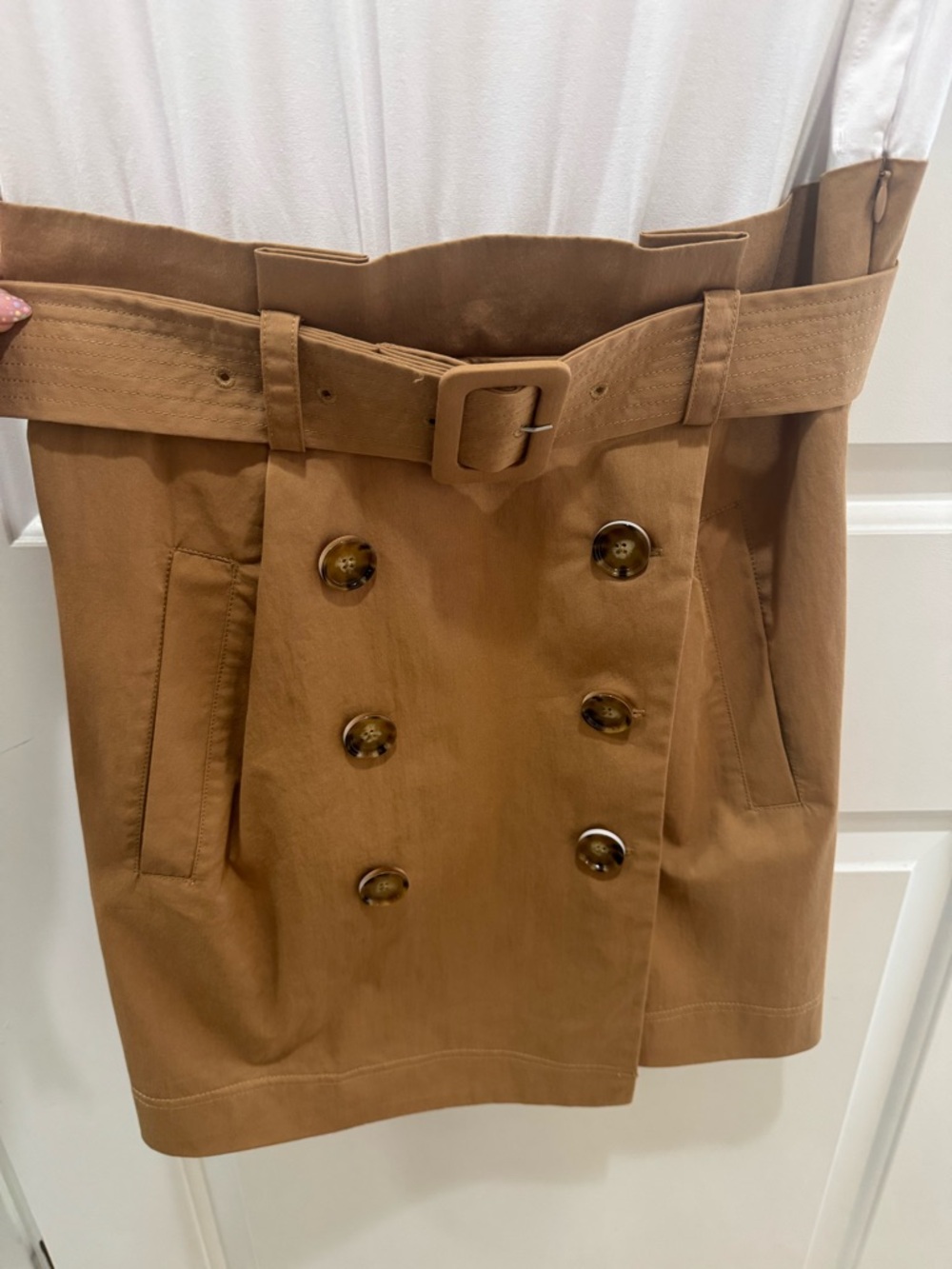 Veronica Beard Melany Mixed Media White and Tan High-Waist Belted Mini Dress - Picture 10 of 13